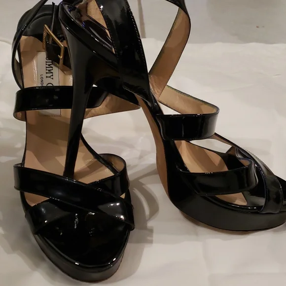 Black Patent Leather Open Toe Jimmy Choo Heels - Picture 2 of 4